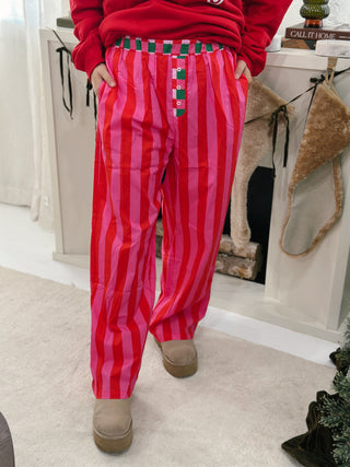 Festive Striped Boxer Pants Red