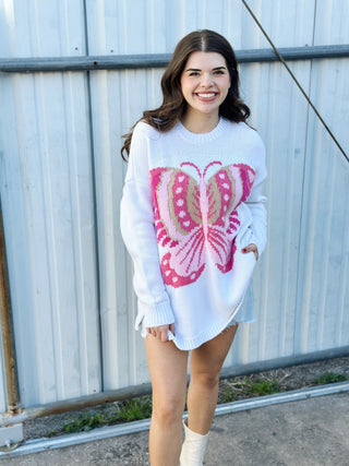 Stay Awhile Sweater - Pink Butterfly