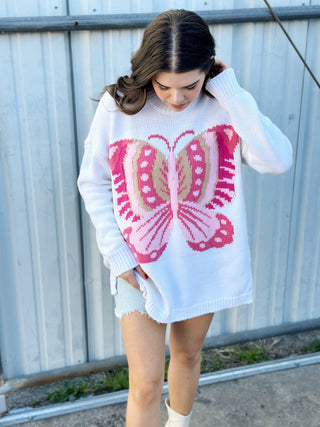 Stay Awhile Sweater - Pink Butterfly