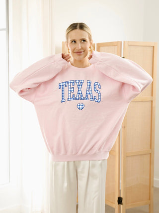 Texas Gingham Heart Pink Sweatshirt