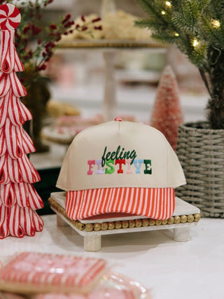Feeling Festive Pink Striped Trucker