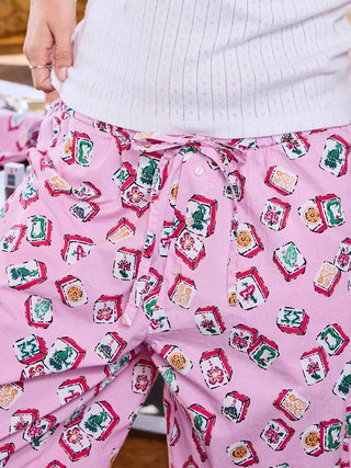 Lucky Tiles Ruffle Crop Pants Peony