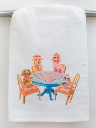 Dogs Playing Mahjong Tea Towel