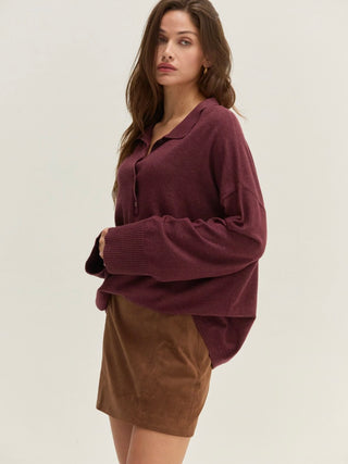 Heather Polo Sweater Top