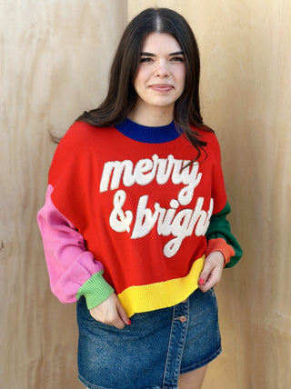 Colorblock Fuzzy Merry & Bright Sweater