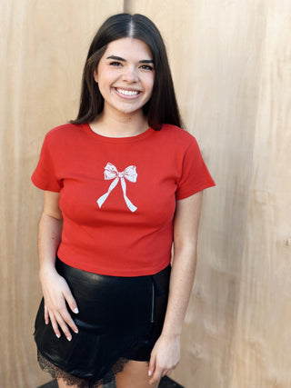 Holiday Bow Baby Tee Red