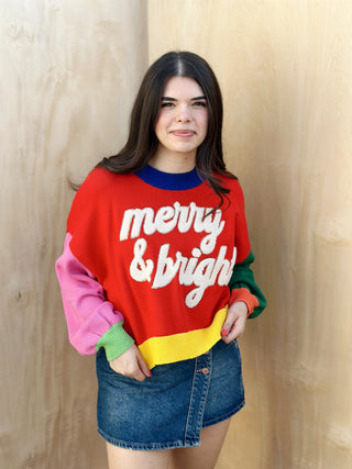 Colorblock Fuzzy Merry & Bright Sweater